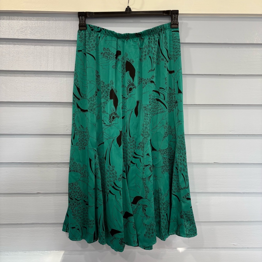 Vintage 70s/80s Silk Floral Paneled Godet Midi Skirt - Picture 3 of 4